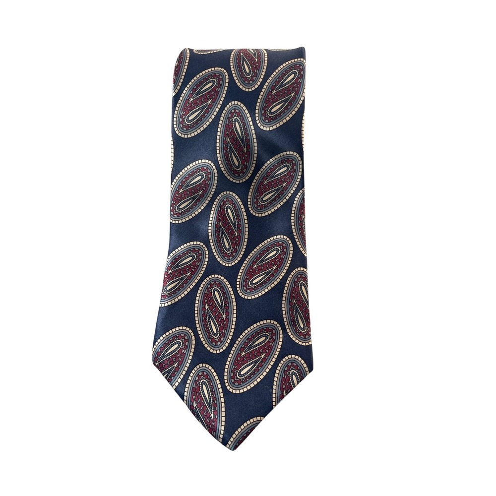 Steven‎ Windsor Paisley Silk Tie Mens Extra Long Navy Burgundy Patterned